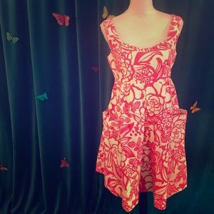VANESSA VIRGINIA Hot Pink White Floral Sundress 6